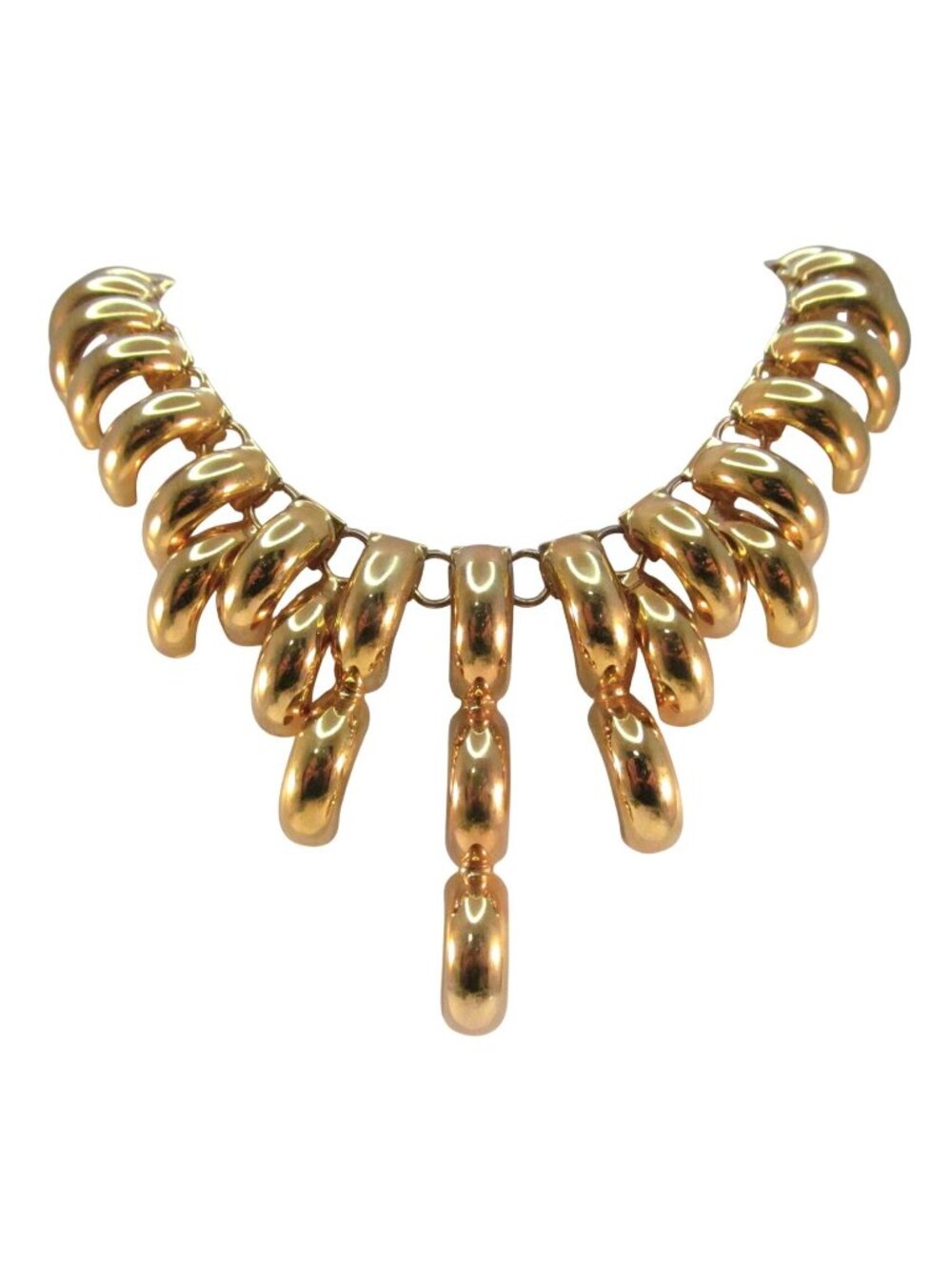 Vintage 1980s Gold Tone Curved Link Cascading Drop Statement Necklace Size 17.5"